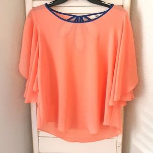 Ya Los Angeles Ruffle Sleeve Sheer Blouse